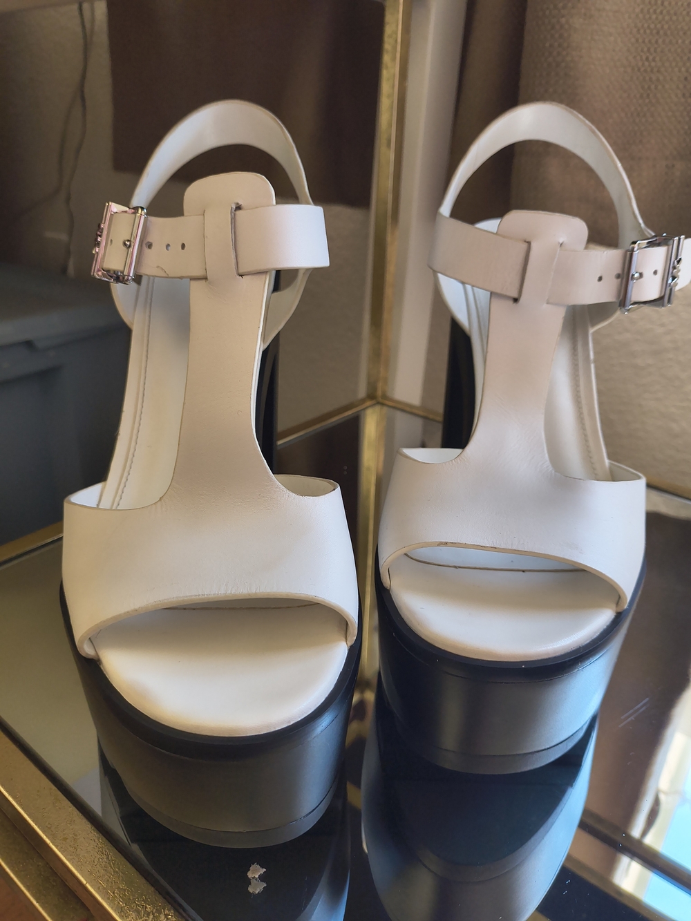 Michael Kors White Platform T-Strap Sandals